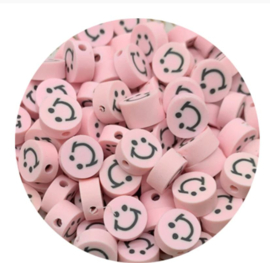 30 stuks kralen smiley roze 10mm