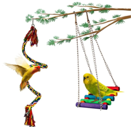 Pakket met 7 stuks kleurrijk vogelspeelgoed - parkieten en kleine papegaaien (pakket nr. 2)