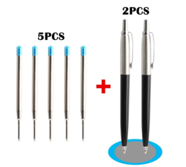 2 stuks metalen balpennen zwart zilver + 5 navullingen