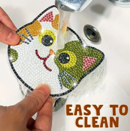 Hobbypakket Diamond Painting 10 stuks onderzetters katten + standaard