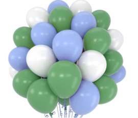 30 stuks ballonnen blauw - wit groen