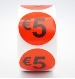 Prijsstickers 5 euro op rol / 500 stickers