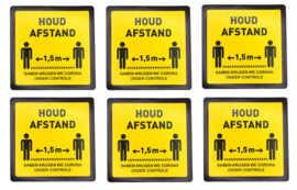 6 stuks Waarschuwings vloersticker - Raam-  houd afstand - vierkant - 200 mm