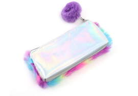 Pluche etui regenboog kleuren 21x10.5 cm