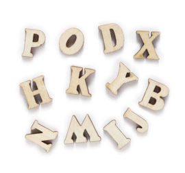 100 stuks houten letters naturel 7-16mm