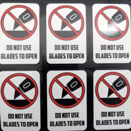 60 stuks stickers Do not use blades to open - Niet snijden - 76x51 mm - verpakkingsstickers