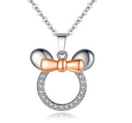 Ketting + oorbellen mouse met strikje en strass