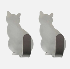 2 stuks zilverkleurige ophanghaakjes katten 5.5 x 2.5 cm