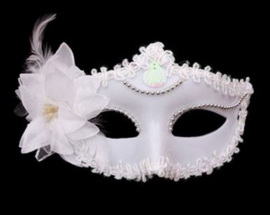 Venetiaans party masker wit met bloem - veren