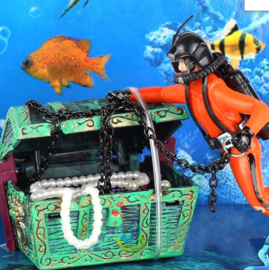 Aquarium decoratie - ornament schatkist met duiker