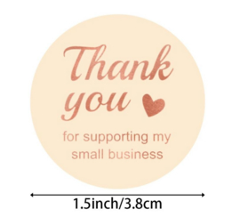 500 stickers op rol Thank You for suporting my small business 3,8 cm