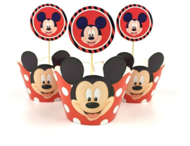 12 stuks cupcake omslagen Mickey Mouse + 12 toppers