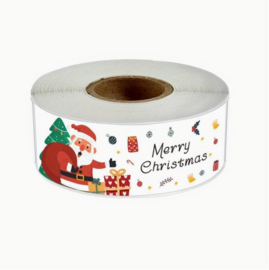 120 stuks kerst stickers op rol - kerstman Merry Christmas 7,5x2,5 cm