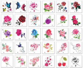 66 stuks tattoo stickers bloemen en vlinders 6x6 cm