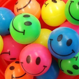 144 stuks stuiterballen smiley 2,3 cm in pot met deksel