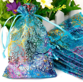 50 stuks organza zakjes blauw met motief 9x12 cm