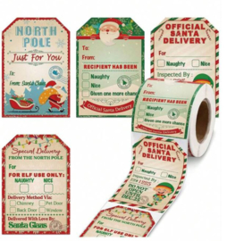 Rol met 200 stuks kerst vintage cadeau stickers - kerst labels 8.5 x 5.8 cm