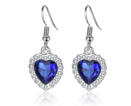 Sieradenset Titanic Ketting-armband-oorbellen ocean blue heart in fluwelen cadeauzakje