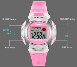 Digitale kinderhorloge roze met led display