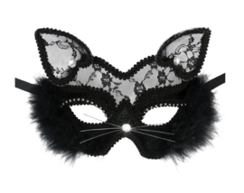 Sexy masker voor volwassenen kat met kant en strass
