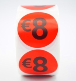 Prijsstickers op rol 3.5cm 8 euro - 500 stuks