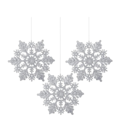 24 stuks kersthangers sneeuwvlokken zilverkleur 9 cm