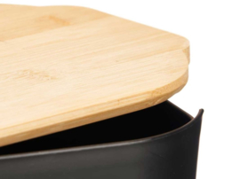 Zwarte broodtrommel met bamboe deksel 4,5l 
