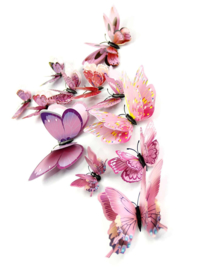 3d muurstickers vlinders 12 stuks roze