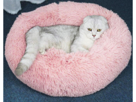 Roze - Rond - Huisdierenbed - 50Cm - Groot - Hondenbed - Superzacht - Kattenbed - Lang - Pluche - Honden - Katten - Warm - Slapen