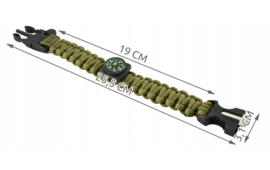 Paracord Armband - kompas - Army Green 5in1 Tool Survival Out