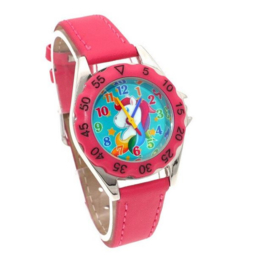 Kinderhorloge Unicorn / Eenhoorn donkerroze