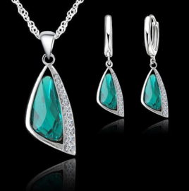 Geometrische Ketting + oorbellen sterling 925 zilver - groen