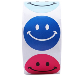 100 stuks gekleurde Smiley stickers op rol