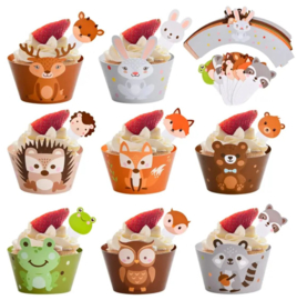 24 stuks cupcake omslagen dieren + toppers