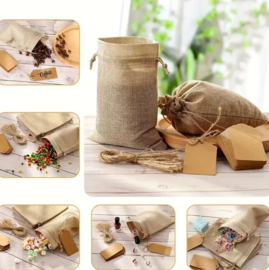 10 stuks jute zakjes 14x10 cm + 10 kaartjes + 10 touwtjes