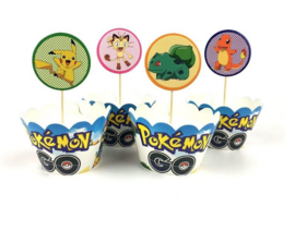 12 stuks cupcake omslagen Pokemon Go + 12 cupcake toppers