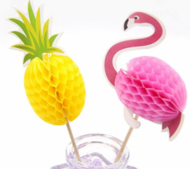 20 stuks cupcake toppers flamingo / ananas