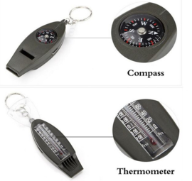 Multifunctionele sleutelhanger met kompas - thermometer - fluitje - vergrootglas