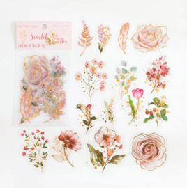 30 stuks aquarel stickers bloemen roze - zalm