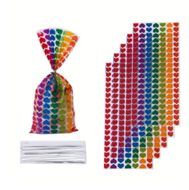 50 stuks trakatie zakjes - uitdeelzakjes regenboogkleuren 27.5 x 12.5 cm met sluitingen