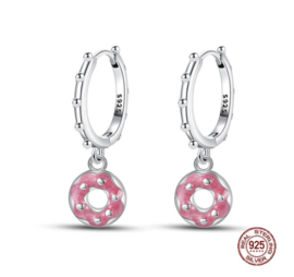 Oorbellen donut roze sterling zilver925