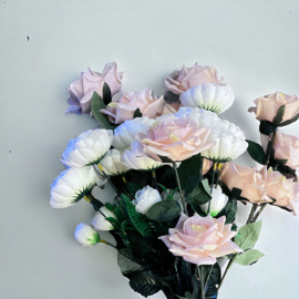 Kunstbloemen boeket rozen roze-wit 52-63 cm