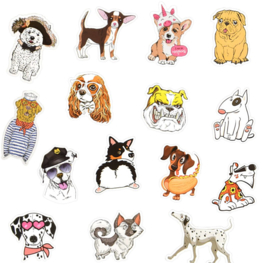 50 stuks stickers honden 4 tot 8 cm