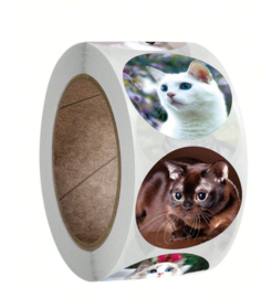 500 stuks stickers op rol katten 2.5 cm