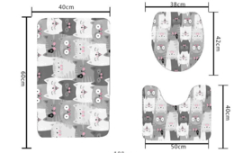 Badkamerset Badmat + WC mat - WC deksel cover kattenprint