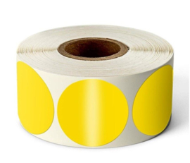 500 stuks ronde stickers geel 2,5cm op rol