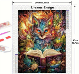 Diamond Painting Fantasy cat - hobbypakket - 30x40 cm (ronde steentjes)