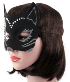 Party masker kat zwart met glitter