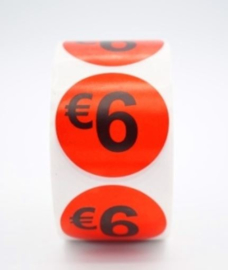 Prijsstickers op rol 6 euro 3.5cm - 500 stuks