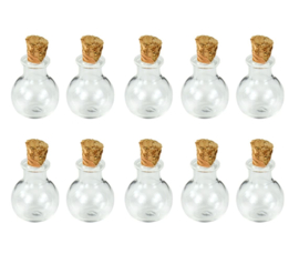 10 glazen mini flesjes met kurk 20x15mm